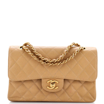 Chanel Vintage Classic Double Flap Bag Quilted Caviar Small