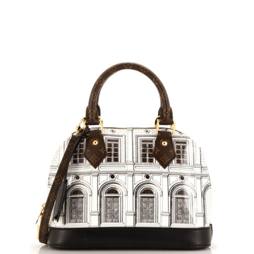 Louis Vuitton Alma Handbag Limited Edition Fornasetti Architettura Print Leather and Monogram Canvas BB
