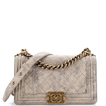 Chanel Boy Flap Bag Quilted Distressed Suede Old Medium