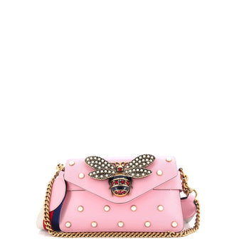Gucci Broadway Pearly Bee Shoulder Bag Embellished Leather Mini