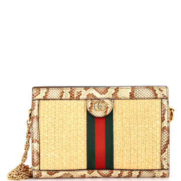 Gucci Ophidia Chain Shoulder Bag Raffia with Snakeskin Small