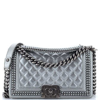 Chanel Chain Handle Boy Flap Bag Quilted Calfskin Old Medium