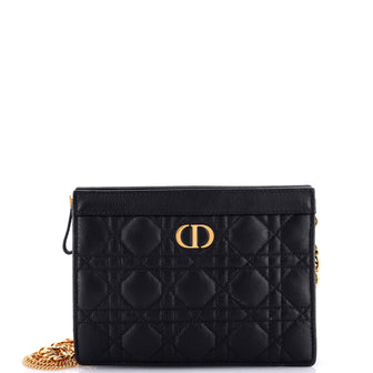 Christian Dior Caro Zipped Pouch With Chain Cannage Quilt Leather