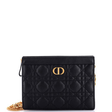 Christian Dior Caro Zipped Pouch With Chain Cannage Quilt Leather