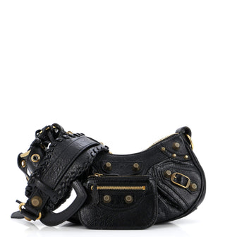 Balenciaga Le Cagole Giant Studs Shoulder Bag Crocodile Embossed Leather XS