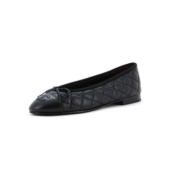Chanel Women's CC Cap Toe Bow Ballerina Flats Quilted Leather