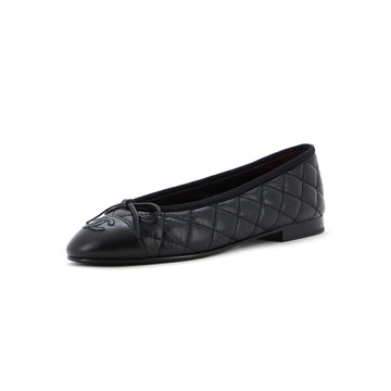 Chanel Women's CC Cap Toe Bow Ballerina Flats Quilted Leather