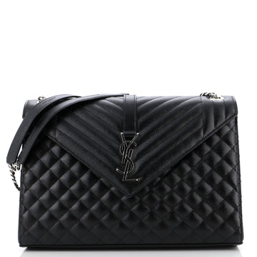 Saint Laurent Classic Monogram Envelope Satchel Mixed Matelasse Leather Large