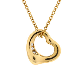 Tiffany & Co. Elsa Peretti Open Heart 3 Diamonds Pendant Necklace 18K Yellow Gold with Diamonds 11mm