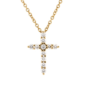 Tiffany & Co. Cross Pendant Necklace 18K Yellow Gold with Diamonds Mini