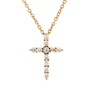 Tiffany & Co. Cross Pendant Necklace 18K Yellow Gold with Diamonds Mini