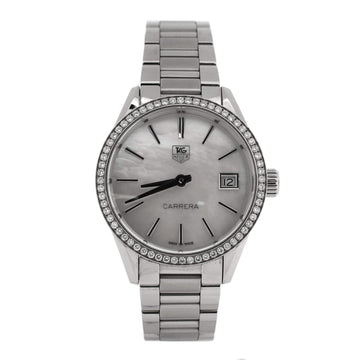 Tag Heuer Carrera Quartz Watch Stainless Steel with Diamond Bezel and Mother of Pearl 32
