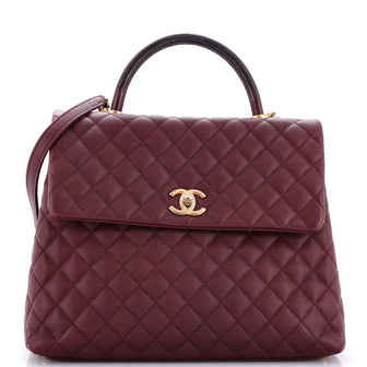 Chanel Coco Top Handle Bag Quilted Caviar with Lizard Large