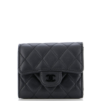 Chanel So Black CC Compact Classic Flap Wallet Quilted Lambskin
