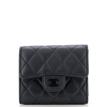 Chanel So Black CC Compact Classic Flap Wallet Quilted Lambskin