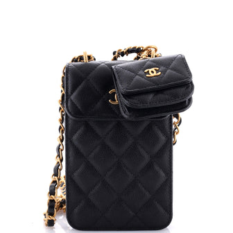 Chanel CC Flap Phone Holder Crossbody Bag with AirPods Pro Case Quilted Caviar