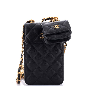 Chanel CC Flap Phone Holder Crossbody Bag with AirPods Pro Case Quilted Caviar