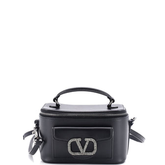 Valentino Garavani VLogo Loco Top Handle Vanity Case Leather with Crystal Detail Mini