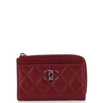 Chanel Textured CC Zip Around Card Holder Quilted Lambskin
