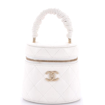 Chanel CC Ruched Top Handle Vanity Case Quilted Lambskin Mini