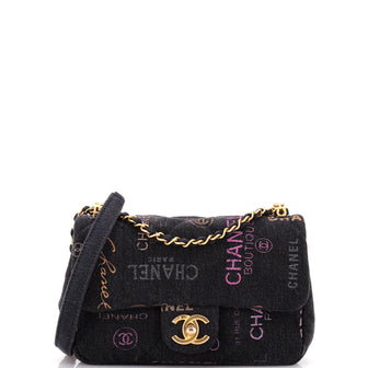Chanel Denim Mood Flap Bag Logo Printed Quilted Denim Small