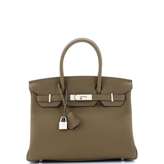 Hermes Birkin Handbag Green Togo with Palladium Hardware 30