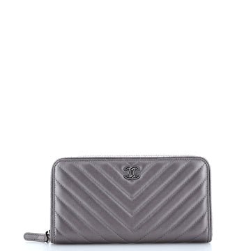 Chanel Zip Around Wallet Chevron Lambskin with Studded Detail Long