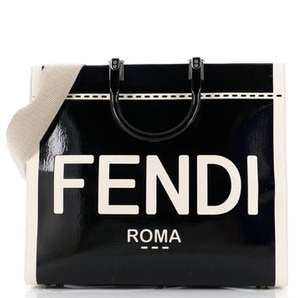 Fendi Sunshine Shopper Tote Patent with Canvas Medium