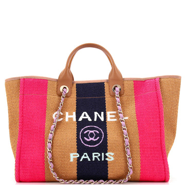 Chanel Deauville Tote Striped Viscose Canvas Medium