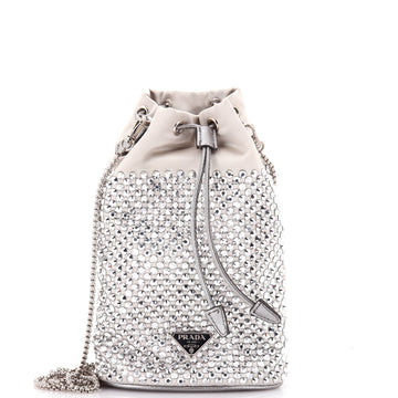 Prada Drawstring Bucket Bag Satin and Crystals