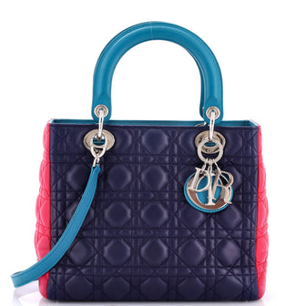 Christian Dior Tricolor Lady Dior Bag Cannage Quilt Lambskin Medium