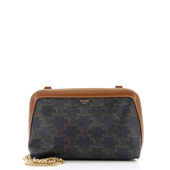 Celine Zip Around Chain Clutch Triomphe Coated Canvas