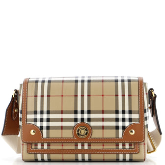Burberry Note Crossbody Bag Leather with Vintage Check Canvas Medium