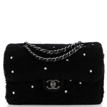Chanel CC Chain Flap Bag Pearl Embellished Shearling Medium