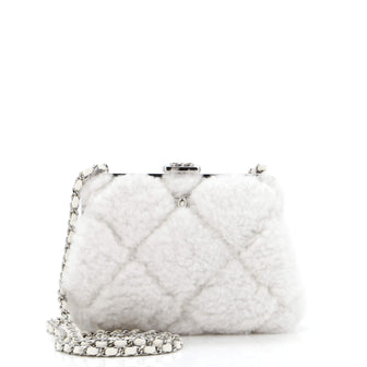 Chanel CC Clasp Frame Clutch with Chain Quilted Shearling Small