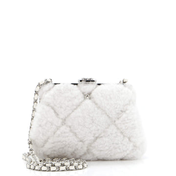 Chanel CC Clasp Frame Clutch with Chain Quilted Shearling Small