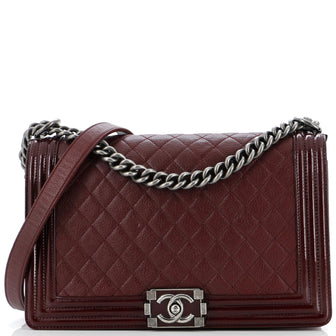 Chanel Boy Flap Bag Quilted Goatskin with Patent New Medium