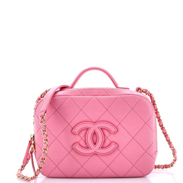 Chanel CC Top Handle Zip Around Vanity Case with Chain Quilted Caviar Small