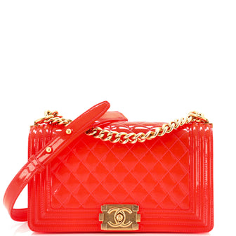 Chanel Boy Flap Bag Quilted Patent Old Medium