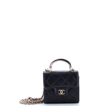 Chanel Square Classic Flap Top Handle Clutch with Chain Quilted Lambskin