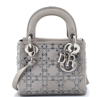 Christian Dior Lady Dior Bag Crystal Embellished Cannage Quilt Satin Mini