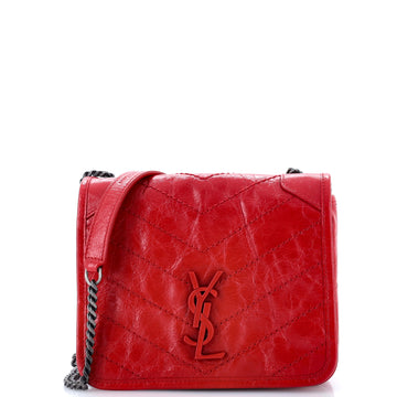 Saint Laurent Niki Chain Wallet Matelasse Chevron Leather