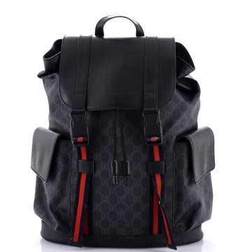 Gucci Double Pocket Buckle Backpack GG Coated Canvas Large