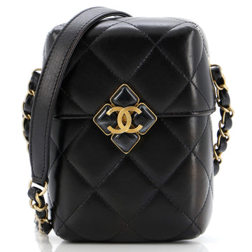 Chanel Diamond Lock CC Phone Holder Crossbody Bag Quilted Lambskin Mini