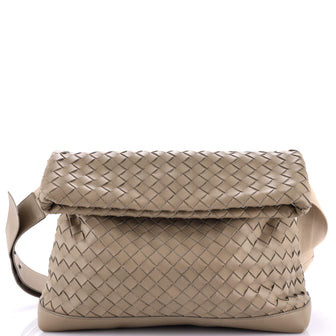 Bottega Veneta Classic Fold Over Messenger Bag Intrecciato Leather Large
