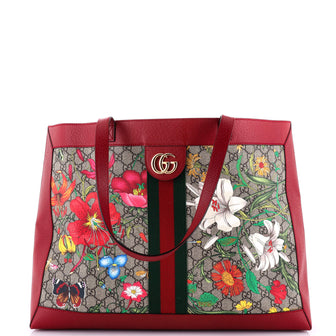 Gucci Ophidia Soft Open Tote Flora GG Coated Canvas East West