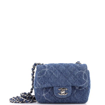 Chanel Square Classic Single Flap Bag Quilted CC Printed Denim Mini