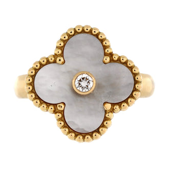 Van Cleef & Arpels Vintage Alhambra Ring 18K Yellow Gold with Mother of Pearl and Diamond