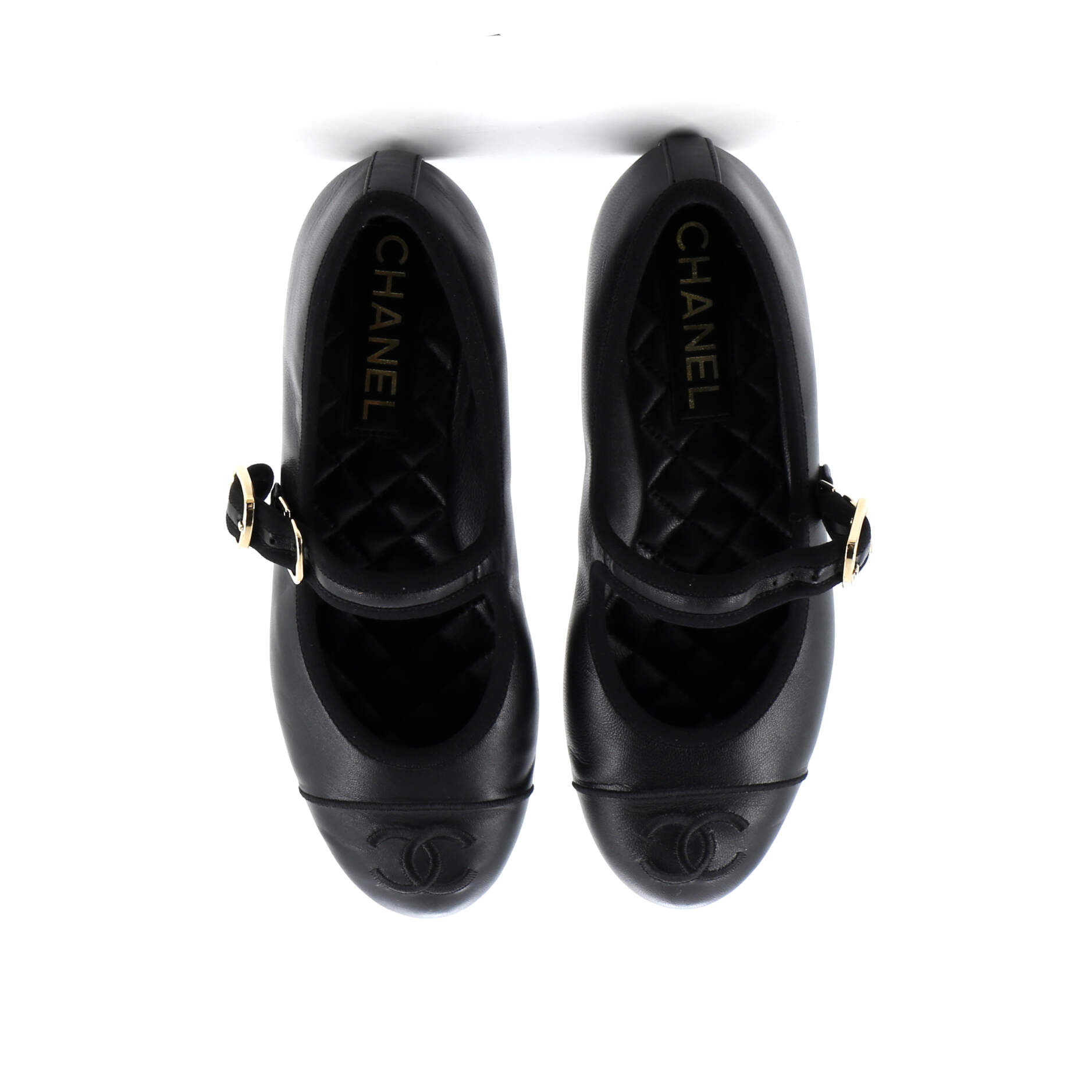Chanel Women's CC Mary Jane Flats Embroidered Leather Black 3033931
