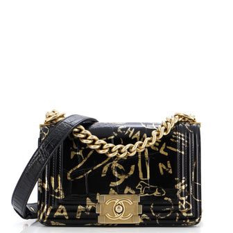 Chanel Boy Flap Bag Graffiti Crocodile Embossed Calfskin Small
